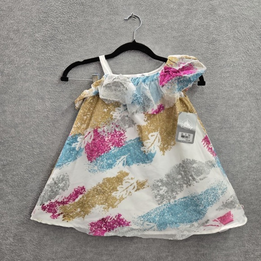 Disney Girls Dress 3 White Floral A-Line Glitter Short NWT
